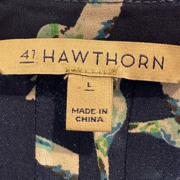 41 Hawthorn Navy Bird Print Blouse Tie Sleeve L 🔥 - Picture 3 of 6